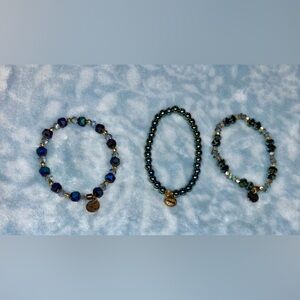 Erimish Blue and Gold Beaded Bracelet Trio